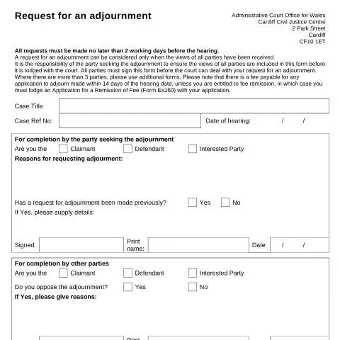 Document preview: Understanding Form AC001 for Adjournment Requests in Cardiff — Legal & justice