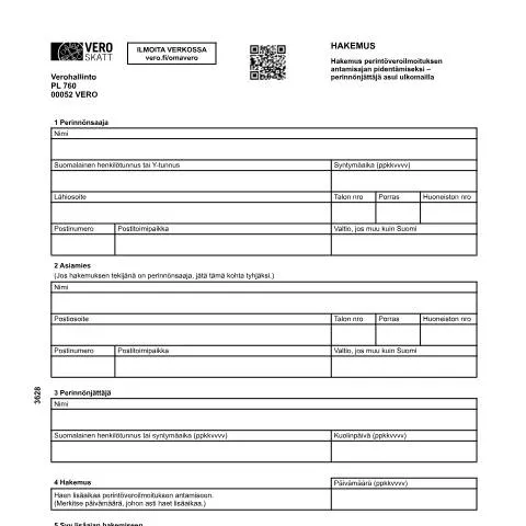 Document preview: Ulkomaisen perinnön perintöveroilmoituksen lisäaika — Verot & verotus (CERFA n°Vero 3628)