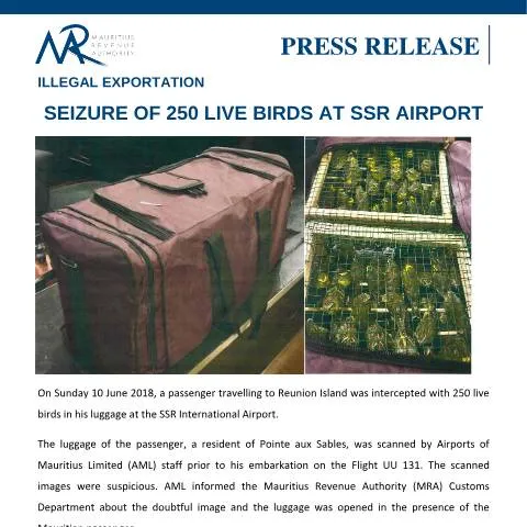 Document preview: Understanding the Seizure of 250 Live Birds at SSR Airport — Government & admin (IllegalExportation150618)
