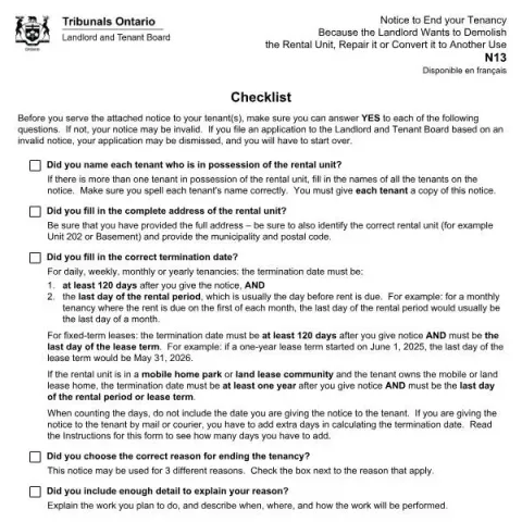 Document preview: Understanding the N13 Notice for Ending Tenancy in Ontario — Housing (N13)