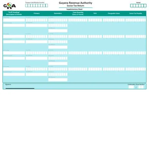 Document preview: G0013b Excise Supplementary Form Overview in Guyana — Taxes