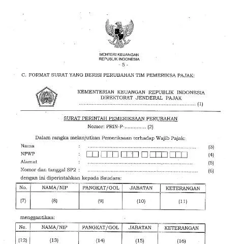 Document preview: Panduan Lengkap Surat Perintah Pemeriksaan Perubahan — Proses administrasi (CERFA n°ID-DJP-C-Format-Surat-yg-Berisi-Perubahan-Tim-Pemeriksa-Pajak-1)