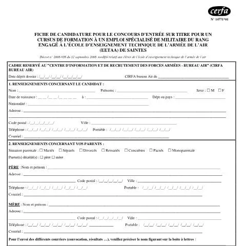 Aperçu du document Concours d'entrée sur titre École Armée de l'Air Saintes — Études & formation (CERFA n°14771*01)