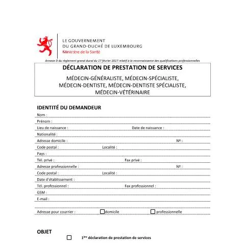 Aperçu du document Comprendre la déclaration de prestation de services pour les médecins — Santé (CERFA n°declaration)