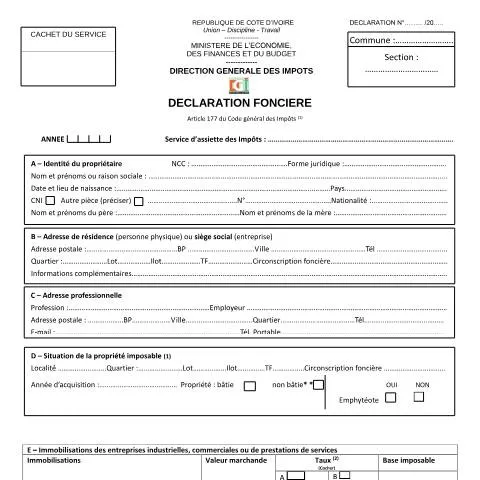 Aperçu du document Comprendre la Déclaration Foncière en Côte d'Ivoire — Impôts & fiscalité