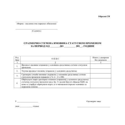 Document preview: Obrazac SI: Ključni dokument za poreske obveznike — Administrativne procedure (CERFA n°ObrazacSI)