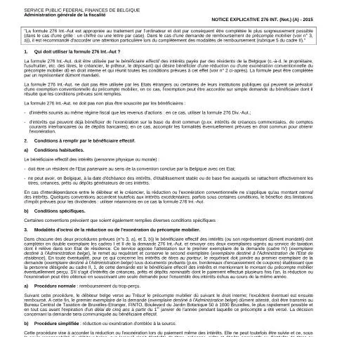 Aperçu du document Guide des Demandes de Réduction Conventionnelles en Belgique — Démarches administratives (CERFA n°167-276-int-notice)
