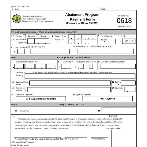 Document preview: Understanding BIR Form No. 0618 for Tax Abatement — Government & admin (CERFA n°0618)