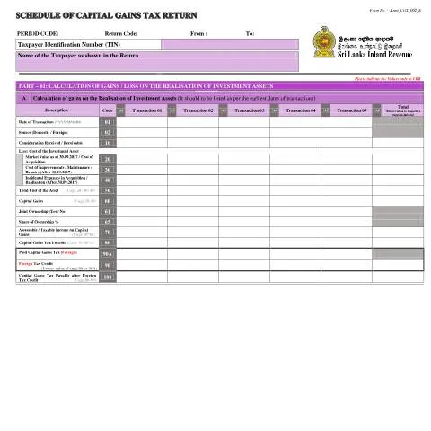 Document preview: Understanding the Capital Gains Tax Return Schedule in Sri Lanka — Taxes (CERFA n°Asmt_CGT_002)