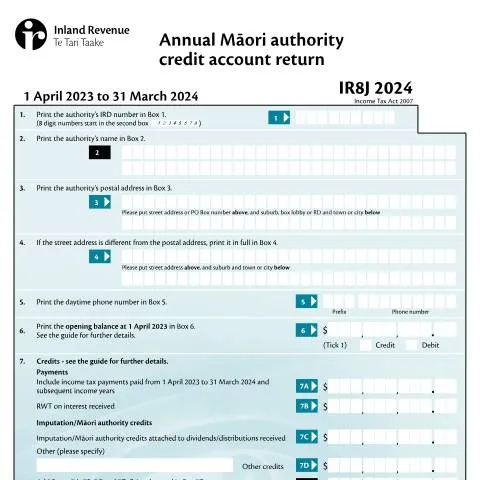 Document preview: Understanding the Māori Authority Credit Account Return IR8J — Taxes (CERFA n°IR8J)