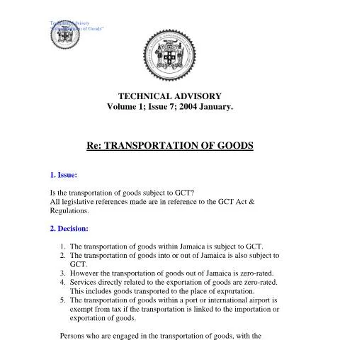 Document preview: Understanding the Transportation of Goods and GCT in Jamaica — Taxes (CERFA n°2004.iroc.gct+-+transportation+of+goods+1)