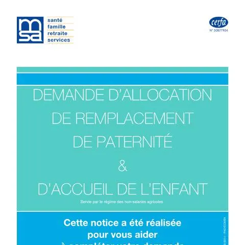 Aperçu du document Demande d'allocation de remplacement paternité agricole — Démarches administratives (CERFA n°12043*04)
