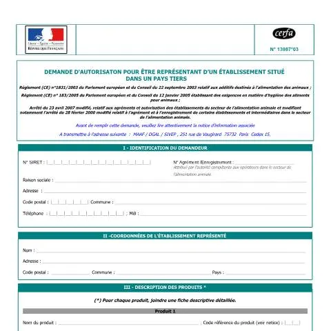 Aperçu du document Devenir représentant autorisé d'un établissement d'alimentation — Démarches administratives (CERFA n°13987*03)