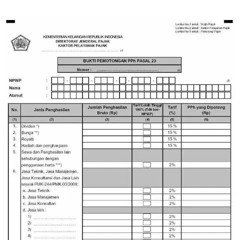 Document preview: Pemahaman Mendalam tentang Bukti Pemotongan PPh Pasal 23 — Pajak & perpajakan (CERFA n°ID-DJP-Bukti-Pemotongan-PPh-Pasal-23-f-1-1-33-06-0-0)