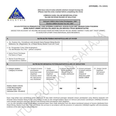 Document preview: Pentingnya Borang CP37E(NR) dalam Sistem Percukaian Malaysia — Cukai & percukaian (CERFA n°CP37E(NR))
