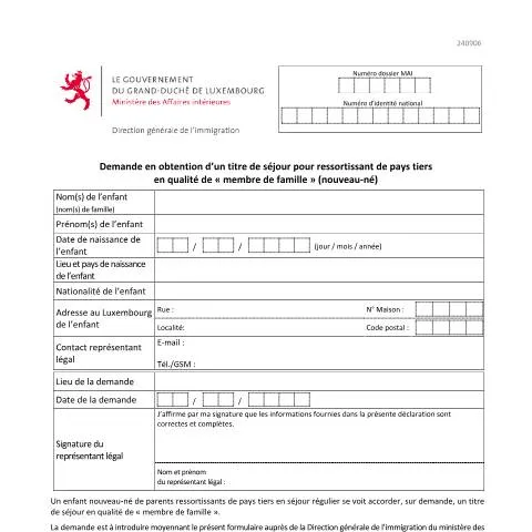Aperçu du document Obtenez un titre de séjour pour votre nouveau-né au Luxembourg — Famille (CERFA n°demande-titre-sejour-nouveau-ne)