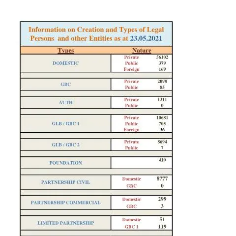 Document preview: Essential Guide to Mauritius Incorporation Statistics — Government & admin (7-Website-Incorp-Stats-as-at-23-May-2021)