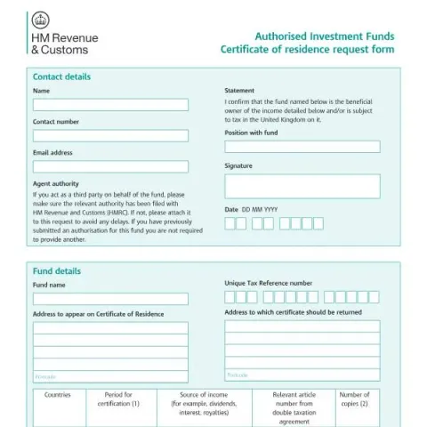 Document preview: How to Request UK Tax Residency Certification for Investment Funds — Government & admin (CISC9)