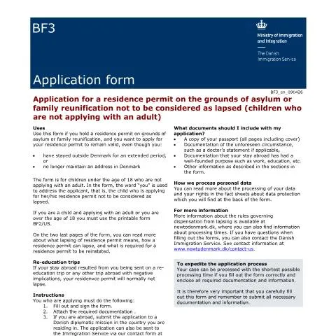 Document preview: BF3: Beskyttelse af Opholdstilladelse for Mindreårige — Civilstand & identitet (CERFA n°BF3)