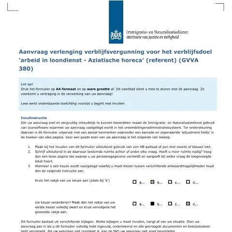 Documentvoorvertoning: Verlenging verblijfsvergunning voor Aziatische horeca werknemers — Werk (CERFA n°7057)