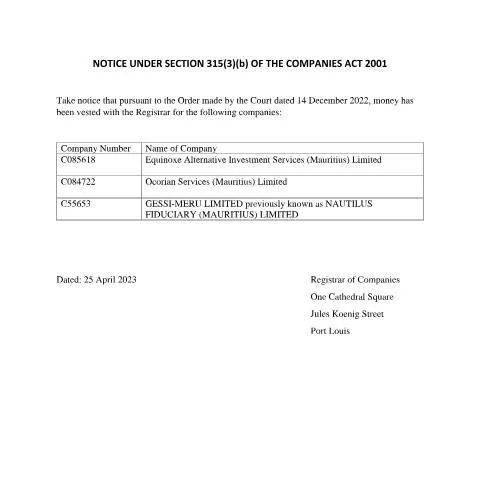 Document preview: Understanding Special Deposit Notices Under Section 315 — Government & admin (CERFA n°Publication-Special-Deposit-NOTICE-UNDER-SECTION-315-)