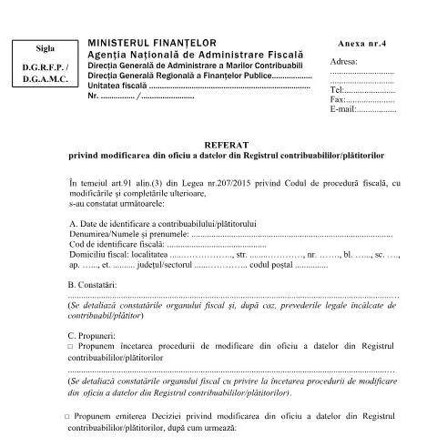 Document preview: Importanța modificării din oficiu a datelor fiscale — Impozite & fiscalitate (CERFA n°A4_OPANAF_3792_2024)
