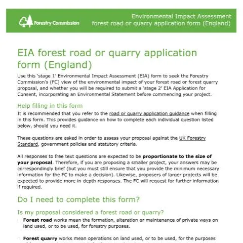 Document preview: Understanding the EIA Application for Forest Roads and Quarries — Government & admin