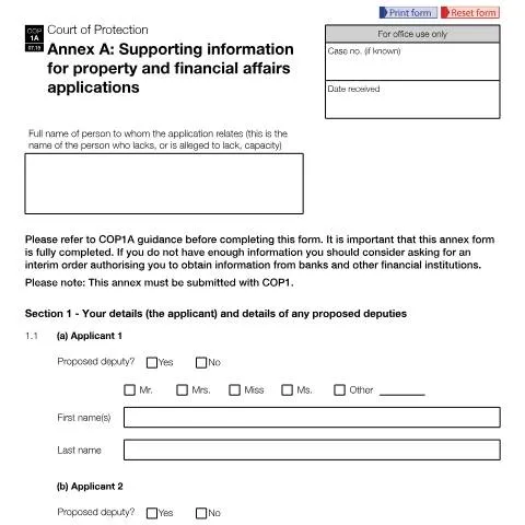 Document preview: Guide to COP1A Form: Applying to Act on Behalf of Someone Else — Legal & justice
