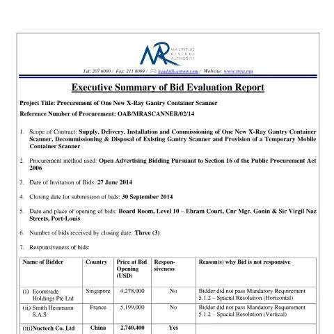 Document preview: Overview of the X-Ray Scanner Bid Evaluation Process — Government & admin (ScannerReport100615)
