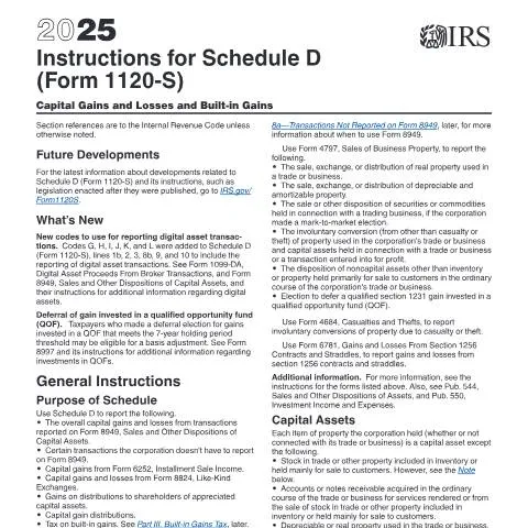 Document preview: Understanding IRS Instructions for Schedule D (Form 1120-S) — Taxes (CERFA n°INST-1120SSD)