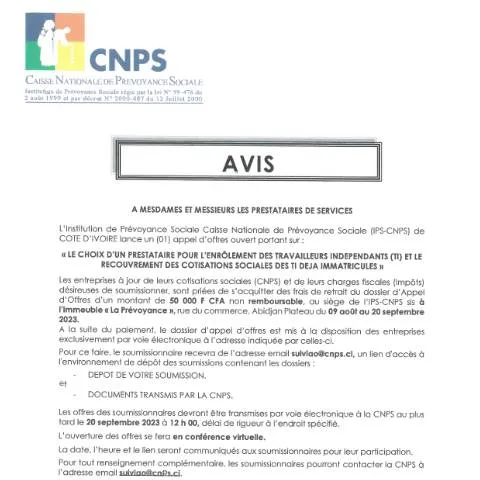 Aperçu du document Enrôlement des travailleurs indépendants par la CNPS — Démarches administratives
