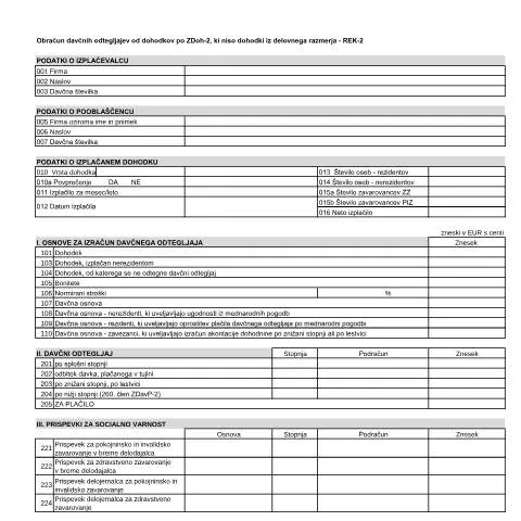 Document preview: Ključne informacije o Obrazcu REK-2 za davčne odtegljaje — Davki & obdavčitev (CERFA n°REK-2)
