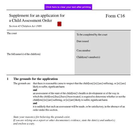 Document preview: Understanding the Importance of Form C16 for Child Assessments — Legal & justice