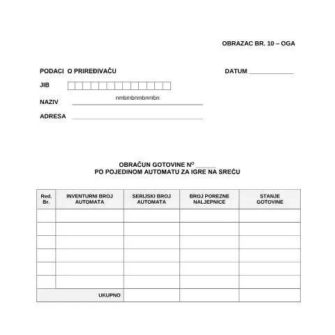 Document preview: Uvod u Obračun Gotovine OGA za Igre na Sreću — Administrativne procedure (CERFA n°OGA)