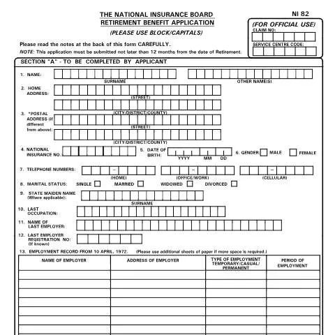 Document preview: Understanding Form NI82 for Retirement Benefits — Government & admin (CERFA n°NI82)
