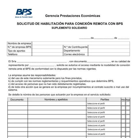 Vista previa del documento Guía para la Solicitud de Perfiles del BPS — Trámites administrativos