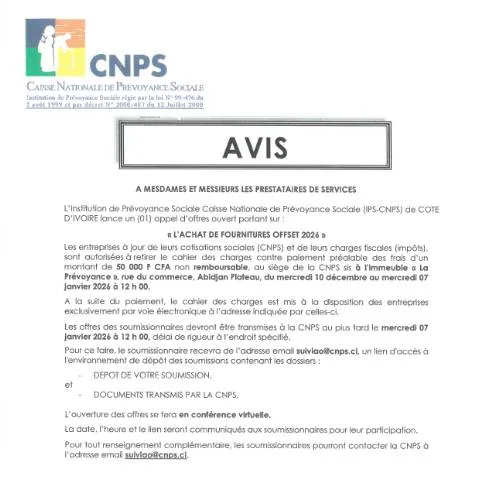 Aperçu du document Comprendre l'Avis de Parution Offset 2026 de la CNPS — Démarches administratives