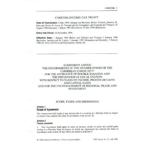 Document preview: Understanding the CARICOM Income Tax Treaty — Government & admin (CERFA n°caricom)