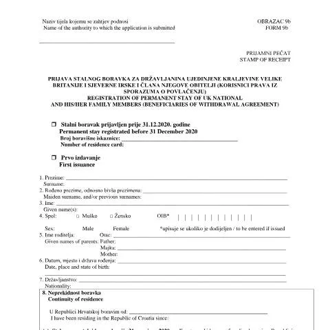 Document preview: Kako podnijeti zahtjev za Stalni Boravak putem Obrasca 9b — Imigracija i vize (CERFA n°Form9b)