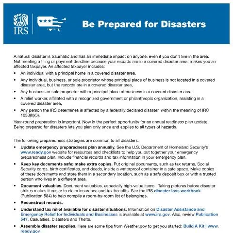 Document preview: Understanding IRS Publication 5857 for Taxpayers Affected by Disasters — Taxes (CERFA n°PUB-5857)
