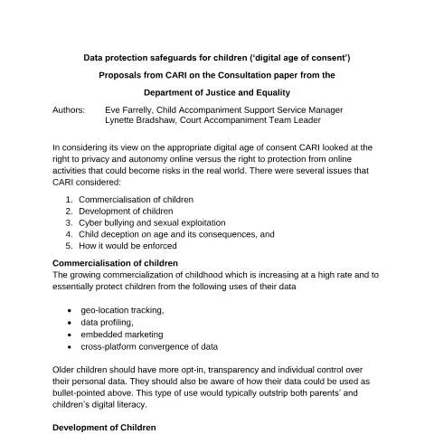 Document preview: Exploring Data Protection for Minors in Ireland — Digital & personal data