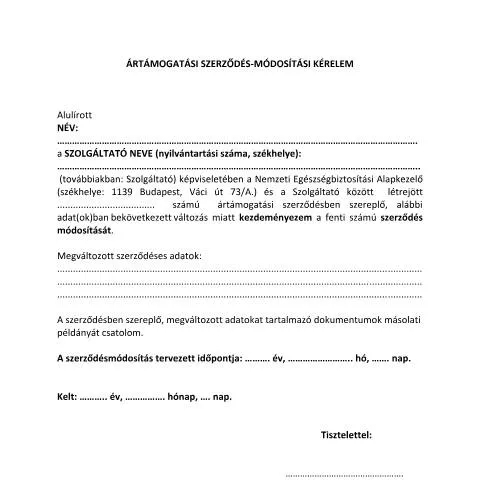 Document preview: Ártámogatási szerződés módosítási kérelem áttekintése — Egészség (CERFA n°ATG.115.K)