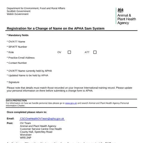 Document preview: Understanding the OV57 Form for Name Changes in Veterinary Records — Government & admin