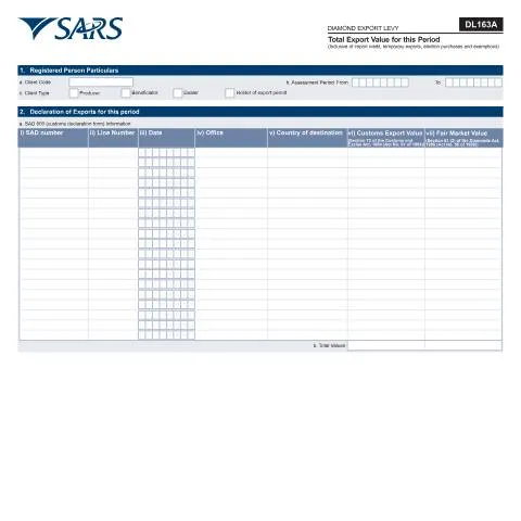 Document preview: Navigating the DL 163A Form for Exporting Diamonds — Taxes (CERFA n°DL 163A)