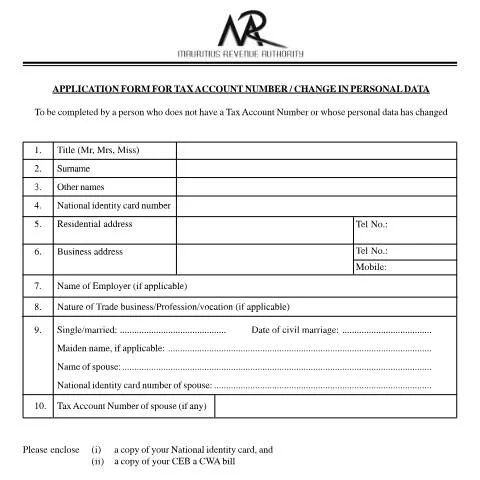 Document preview: Essential Guide to Applying for Your Tax Account Number in Mauritius — Taxes (MRANewTAN_240908)
