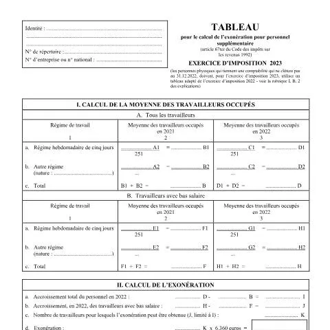 Aperçu du document Comprendre l'exonération pour personnel supplémentaire en Belgique — Impôts & fiscalité (CERFA n°155-276t)