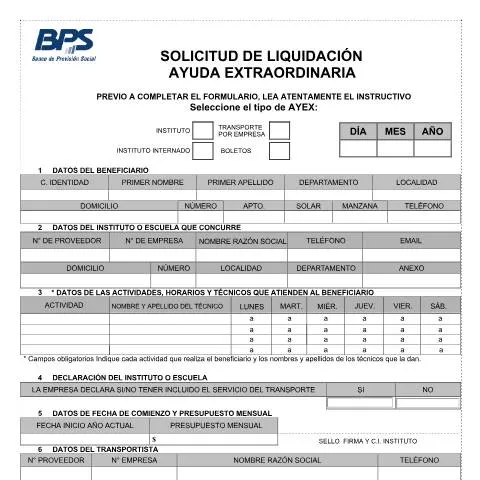 Vista previa del documento Formulario de Solicitud para Ayuda Extraordinaria del BPS — Ayudas y prestaciones