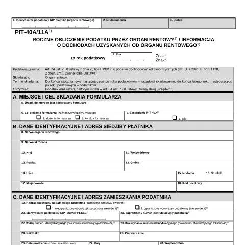 Document preview: Roczne Obliczenie Podatku z PIT-40A/11A — Podatki i fiskalność (CERFA n°PIT-40A/11A)