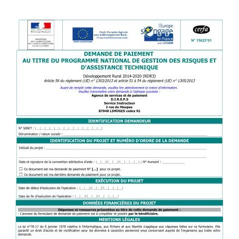 Aperçu du document Comment demander le paiement des aides agricoles nationales — Démarches administratives (CERFA n°15623*01)