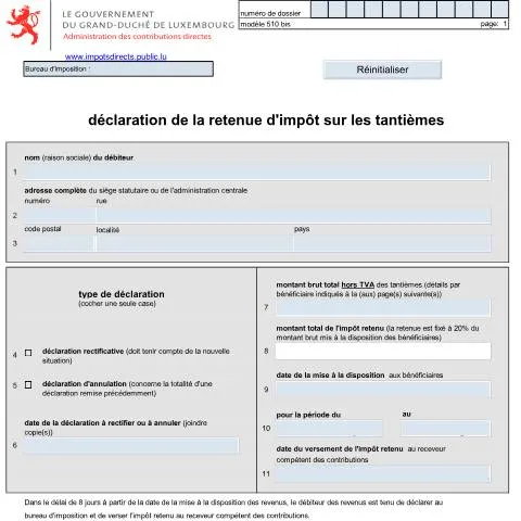 Aperçu du document Comprendre la déclaration de retenue d'impôt sur les tantièmes — Démarches administratives (CERFA n°510bis F)